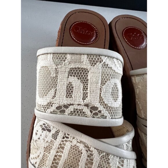 CHLOE CREAM Crochet Lace Espadrille Platform Sandal Mule size 38 - Picture 4 of 8
